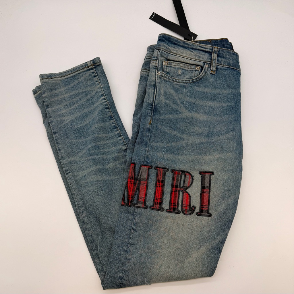 Amiri Plaid Miri Appliqu Slim Jeans Size 34 Nwt